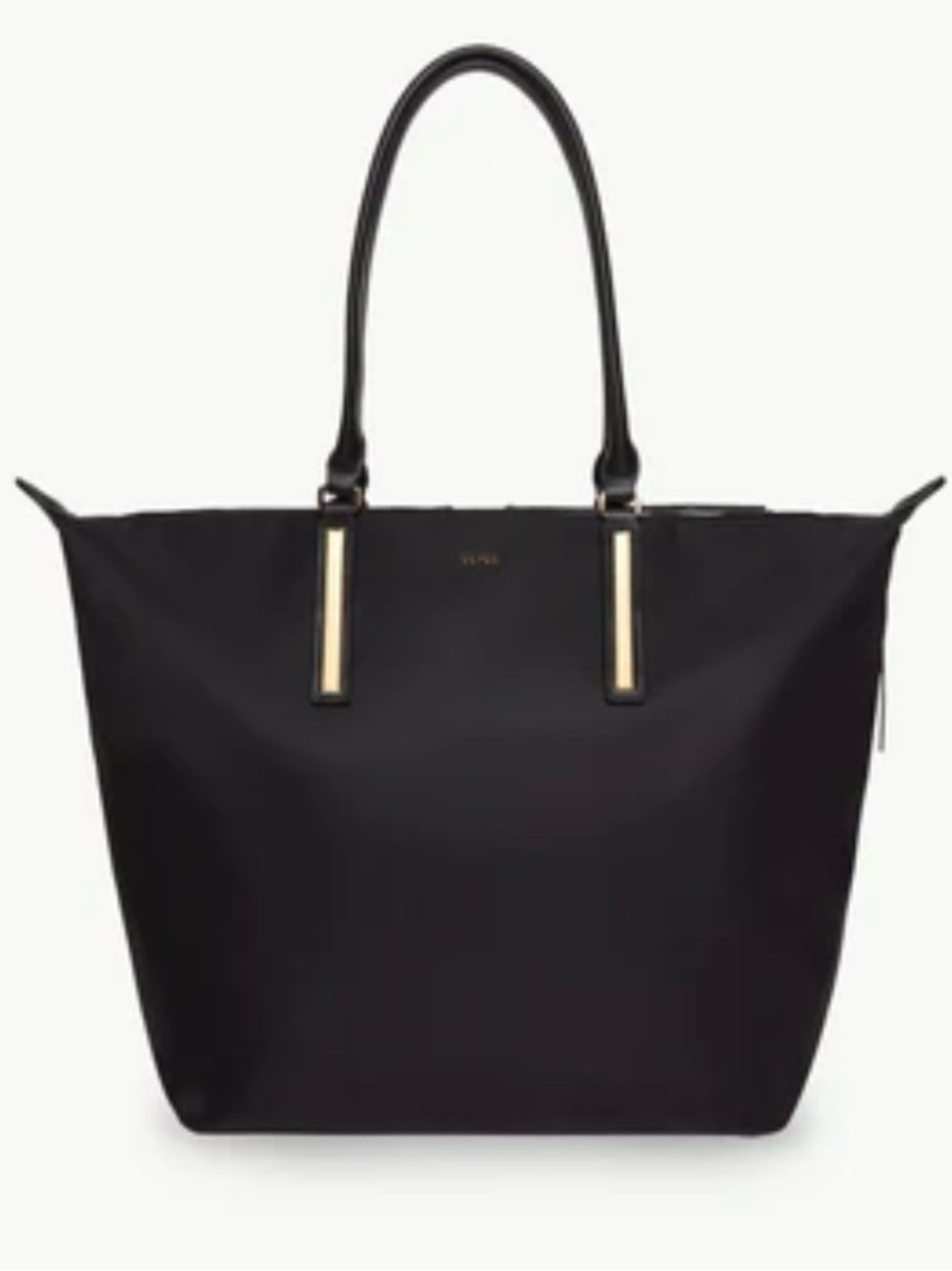 caraa studio tote in black with gold hardware